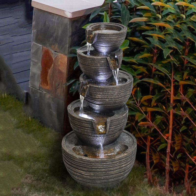 Wature Resin Vintage Stacked Bowls Patio Indoor Outdoor Zen Floor